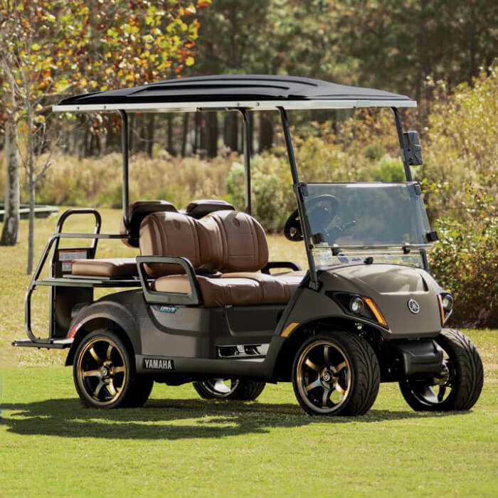 Custom golf cart in dark showroom